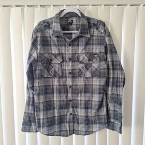 Dickies Blue Plaid Button Front Shirt Long Sleeve